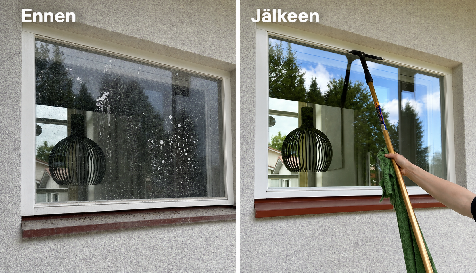 Ikkunanpesu ennen ja jälkeen